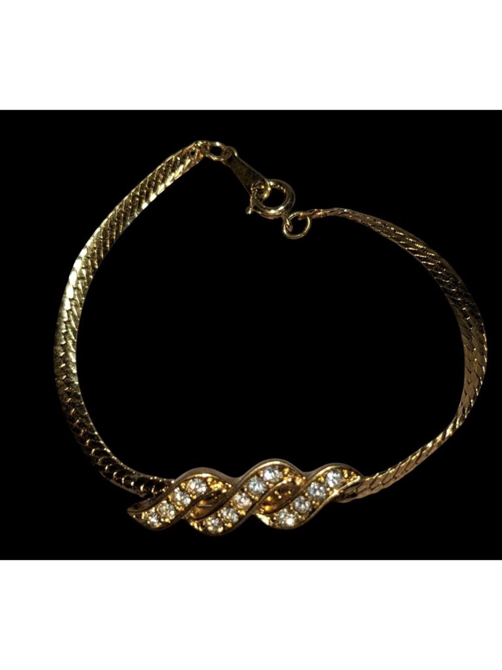Glam Vintage Avon Gold Tone Rhinestone Infinity Twist Chain Bracelet